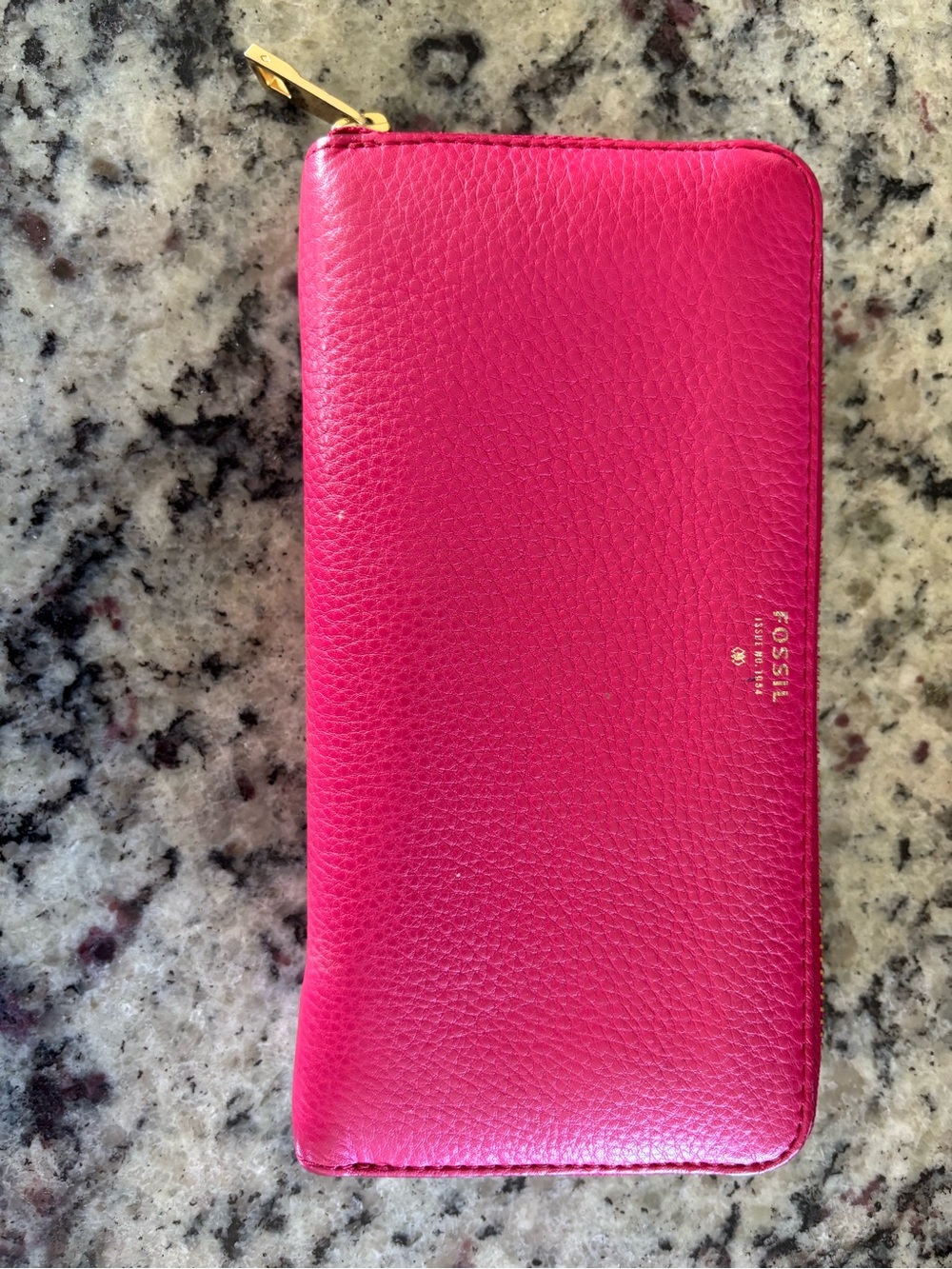 Fossil Hot Pink Zip-Around Pebbled Leather Wallet